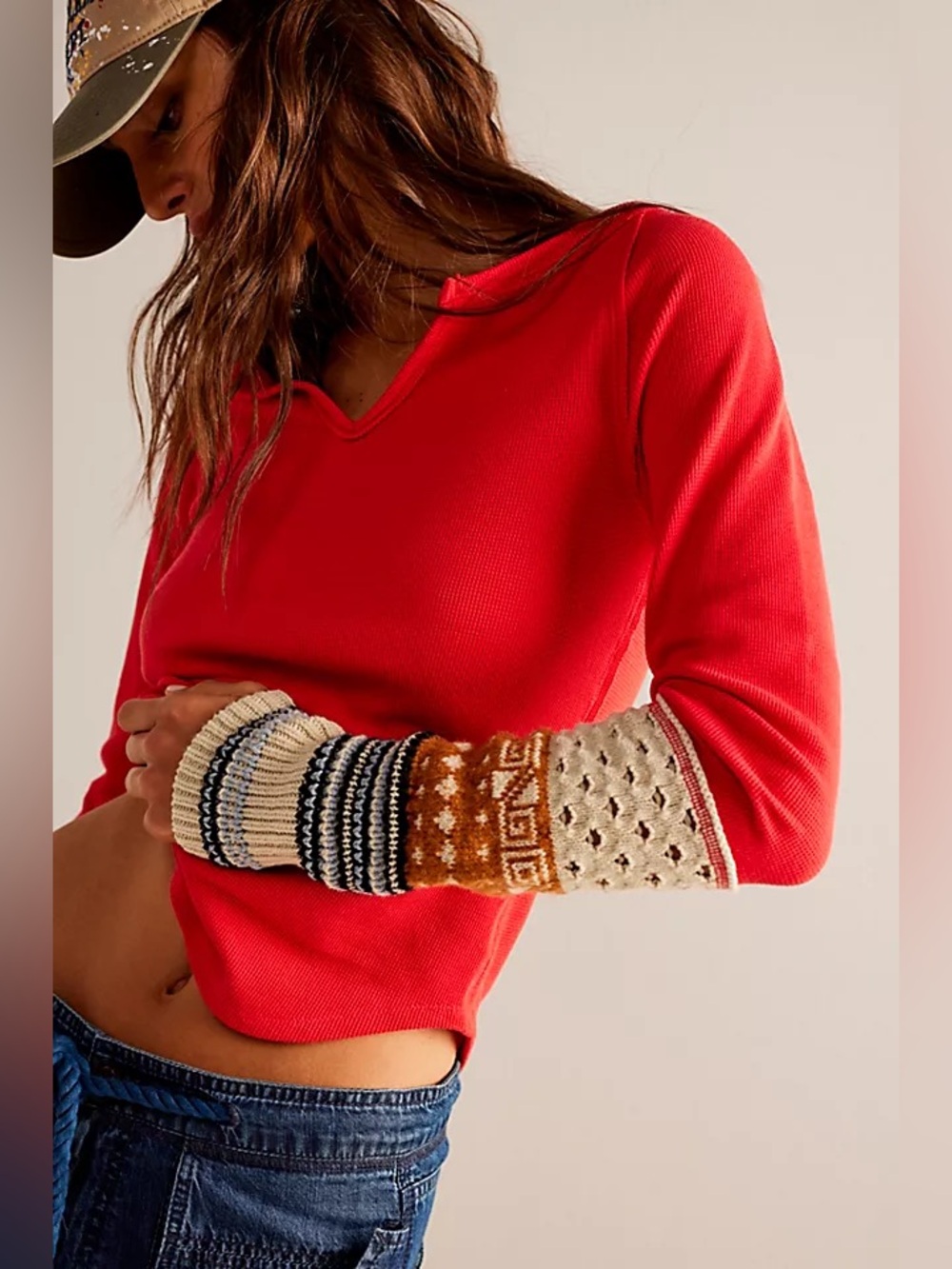 We The Free Cozy Craft Cuff Red L